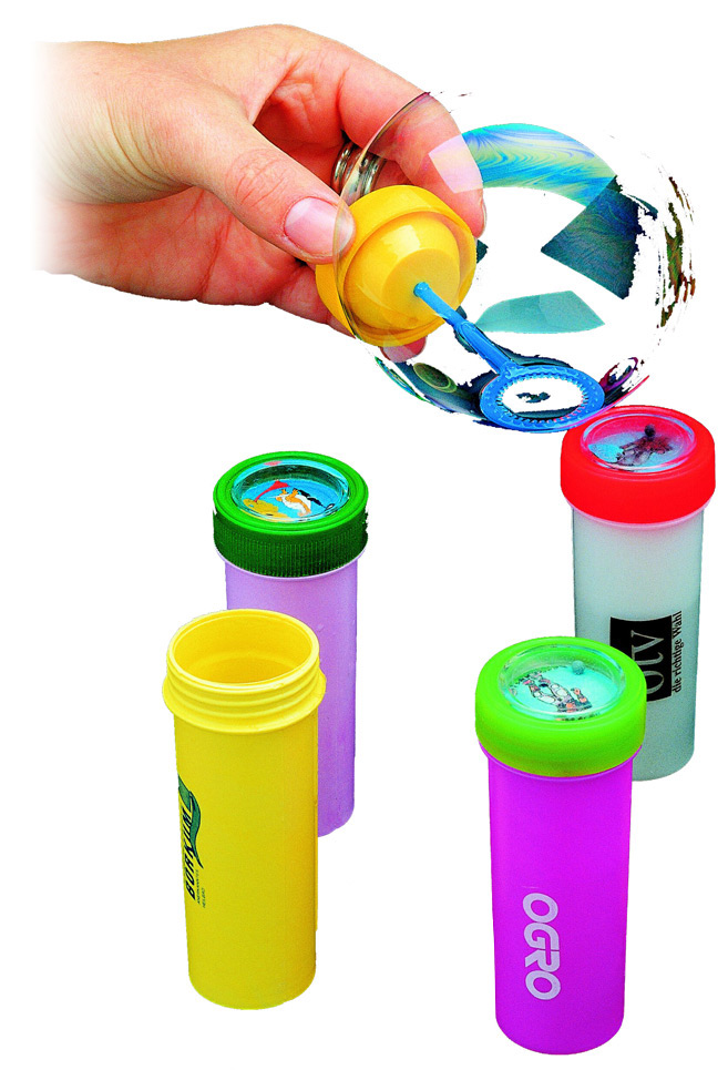 Bubble-blower with patience game in the container, overprinting possible